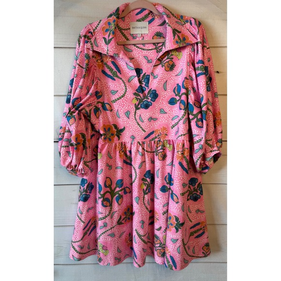 Smith & Quinn Dresses & Skirts - Smith & Quinn Pink Paisley Floral Mini Dress Puff Sleeve Babydoll Womens Large